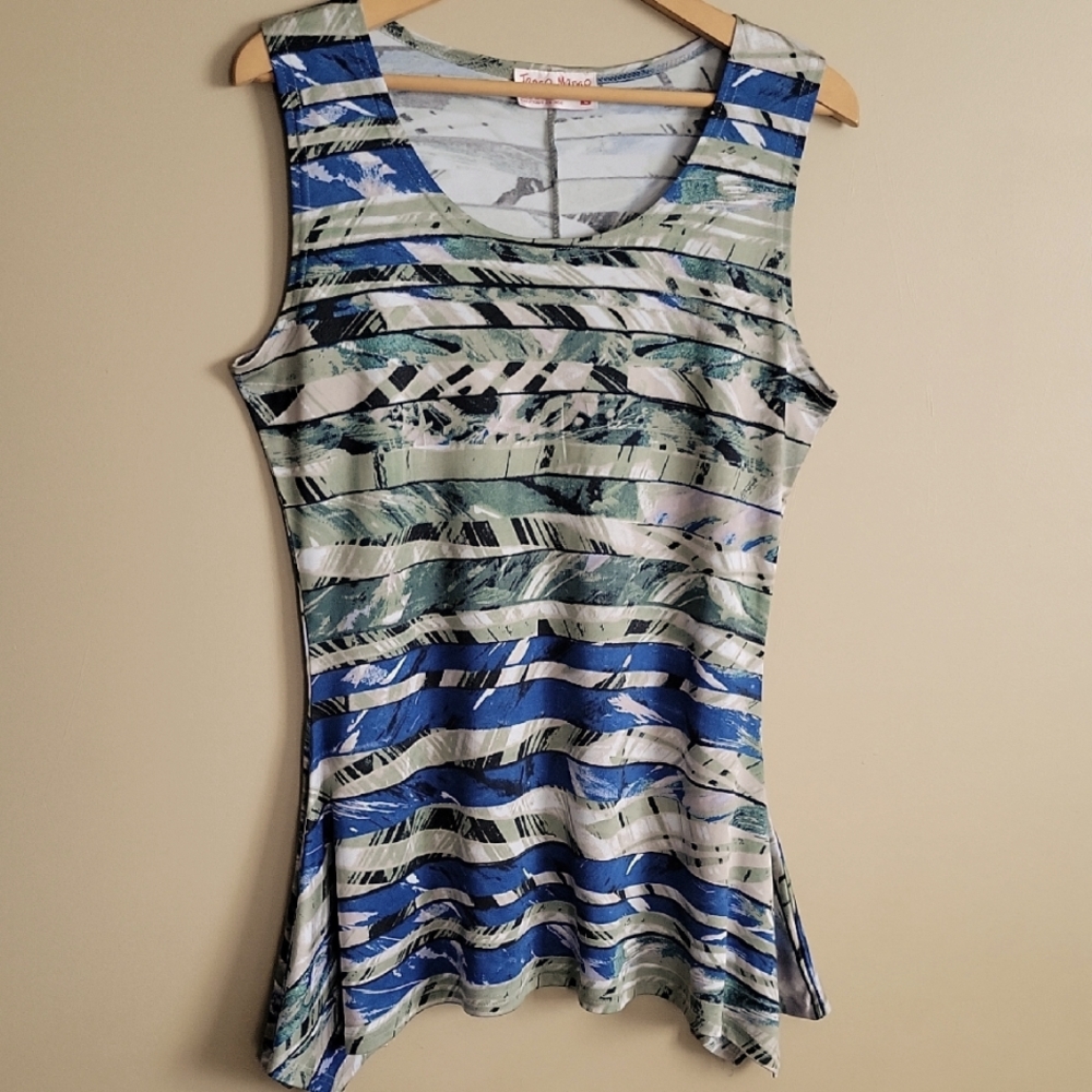 Tango Mango Fitted Asymmetrical Blue and Green Tank Top